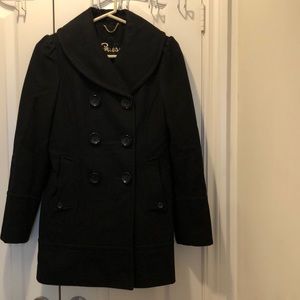 GUESS Winter Coat Double Breasted Black Wool Peacoat Size M
